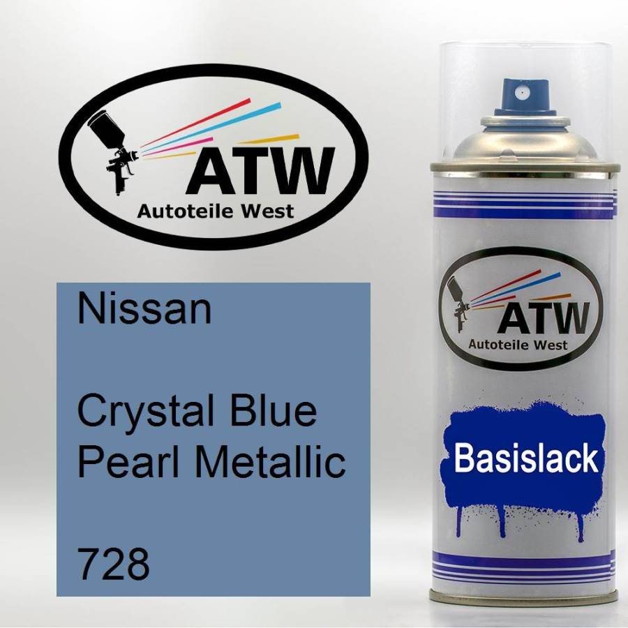 Nissan, Crystal Blue Pearl Metallic, 728: 400ml Sprühdose, von ATW Autoteile West.